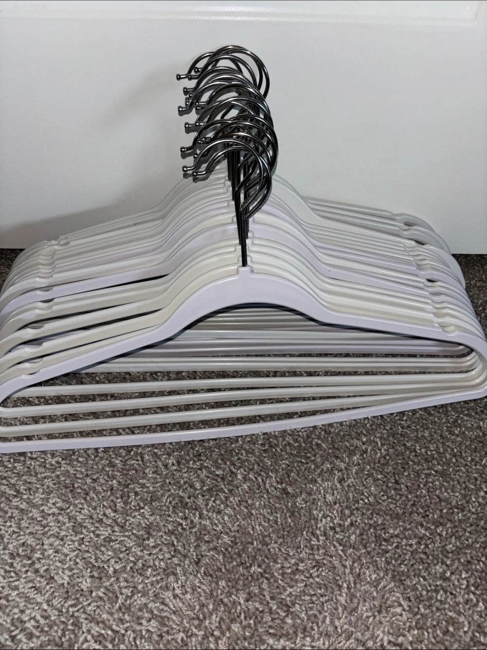 20 White Clothes Hangers with Chrome Hooks